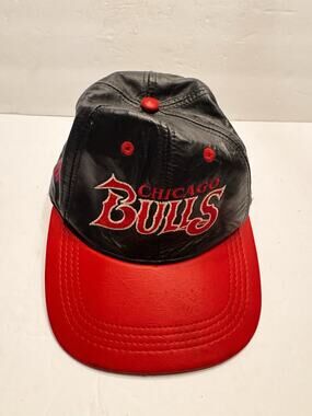 Vintage Leather Chicago Bulls Baseball Hat Cap Black Made In USA 1990s